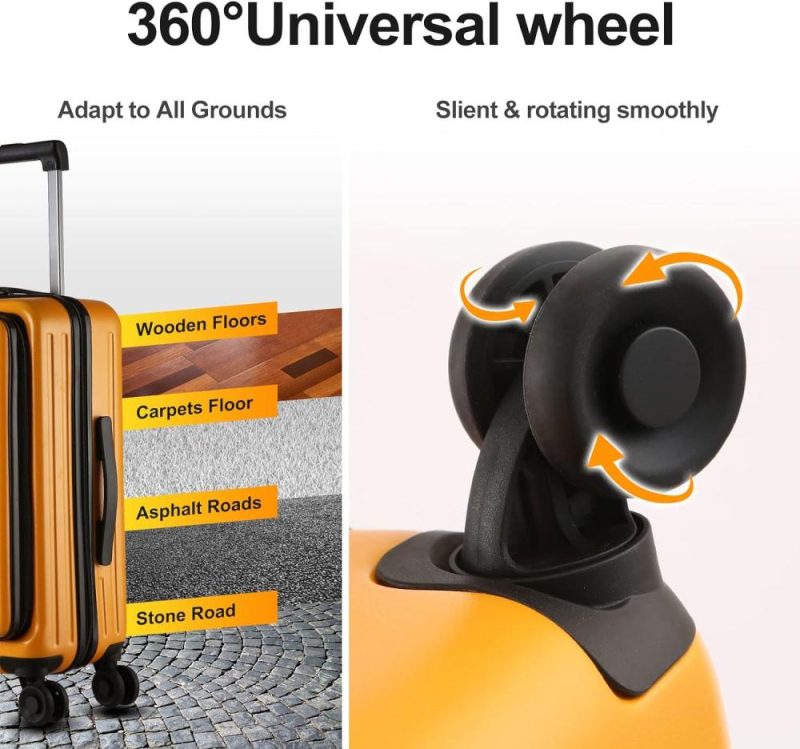 Suitcases | 20 Inch Carry On Luggage With Front Zipper Pocket, 45L, Lightweight Abs+Pc Hardshell Suitcase With Tsa Lock & Spinner Silent Wheels, Convenient For Business Trips, Orange Luggage Suitcases