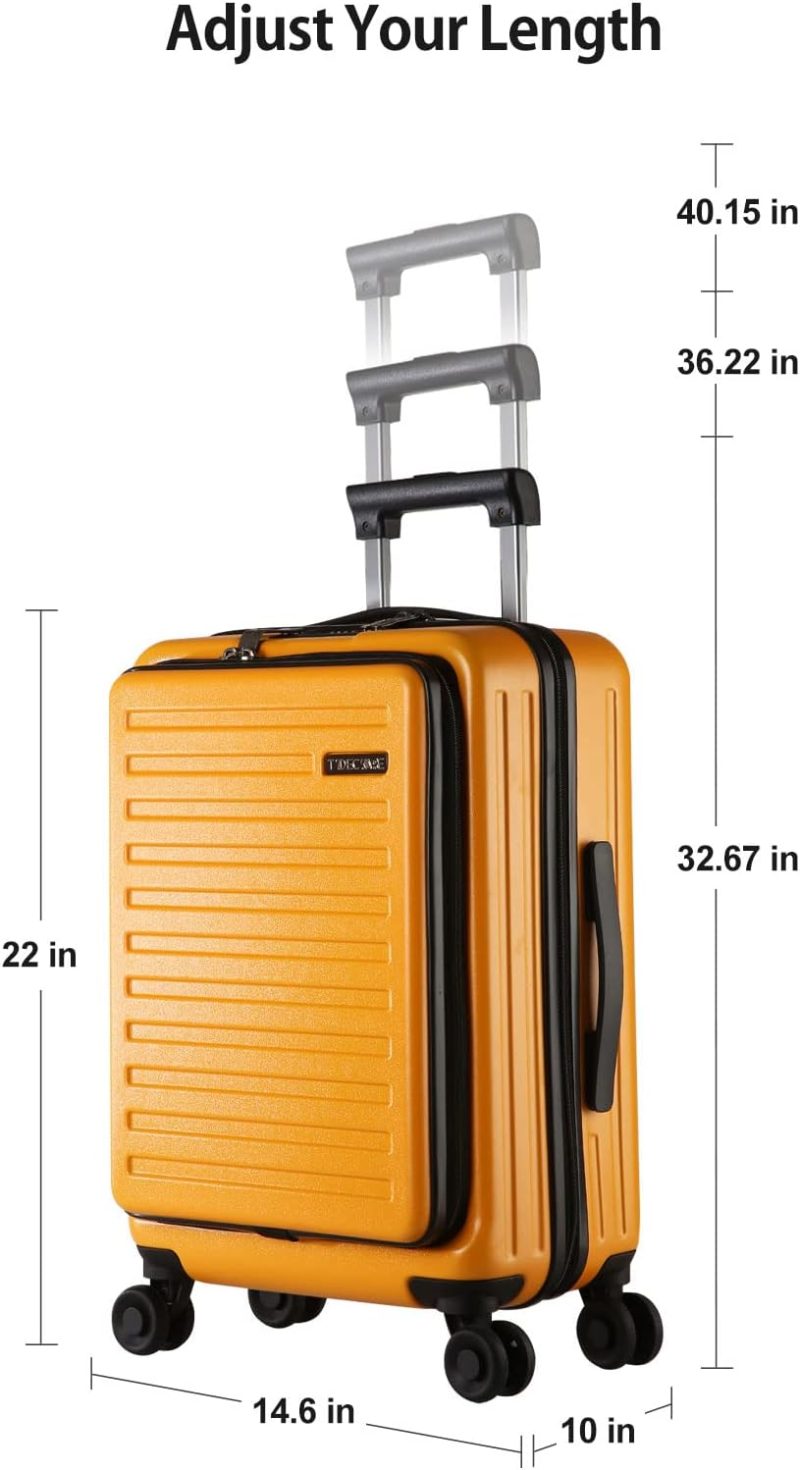 Suitcases | 20 Inch Carry On Luggage With Front Zipper Pocket, 45L, Lightweight Abs+Pc Hardshell Suitcase With Tsa Lock & Spinner Silent Wheels, Convenient For Business Trips, Orange Luggage Suitcases