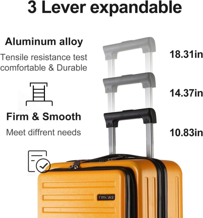 Suitcases | 20 Inch Carry On Luggage With Front Zipper Pocket, 45L, Lightweight Abs+Pc Hardshell Suitcase With Tsa Lock & Spinner Silent Wheels, Convenient For Business Trips, Orange Luggage Suitcases