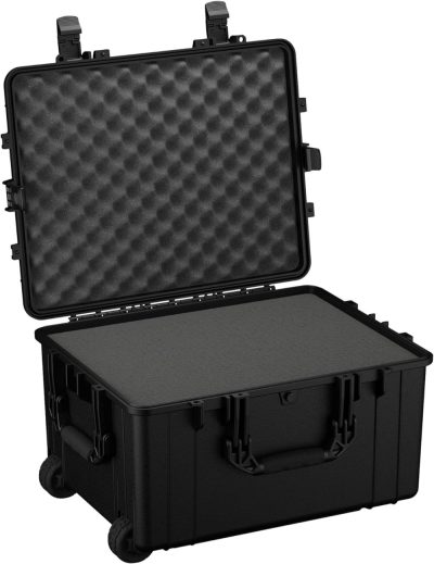 Suitcases | 25" Large Waterproof Rollable Hard Case With Foam, Wheels And Handle, Black – 25" X 20" X 15" #286 Watertight Ip67 Dust Proof And Shock Proof Tsa Ready Portable Rolling Carry-On Luggage Black