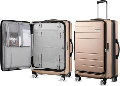 Suitcases | 26 Inch Luggage With Spinner Wheels, Expandable Pc Hard Shell Checked Suitcase With Front Opening, Lightweight (Champagne, 26 Inch) Luggage Champagne