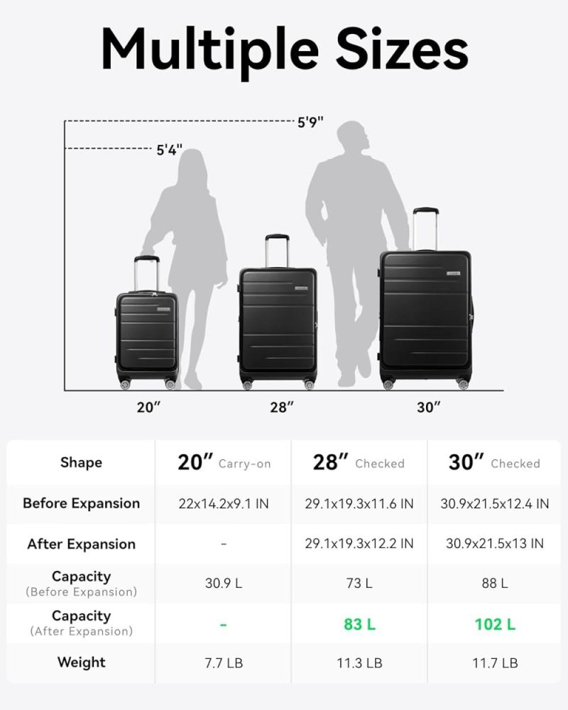 Suitcases | 28 Inch Luggage With Spinner Wheels, Expandable Pc Hard Shell Checked Suitcase With Front Opening, Lightweight (Black, 28 Inch) Luggage Black