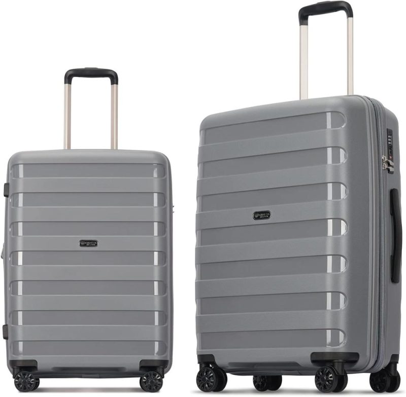 Suitcases | 2Pcs Anti-Scratch Pp Material Hardside Spinner Luggage, Carry-On,20Inch And 28Inch Wear-Resistant, Lightweight Spinner Expandable Suitcase Luggage With Wheels Luggage Grey color