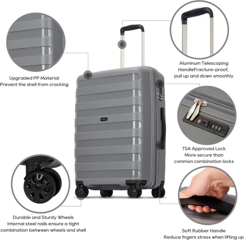 Suitcases | 2Pcs Anti-Scratch Pp Material Hardside Spinner Luggage, Carry-On,20Inch And 28Inch Wear-Resistant, Lightweight Spinner Expandable Suitcase Luggage With Wheels Luggage Grey color