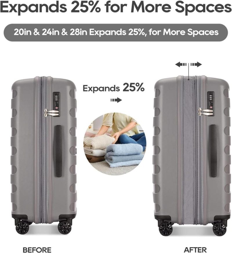 Suitcases | 2Pcs Anti-Scratch Pp Material Hardside Spinner Luggage, Carry-On,20Inch And 28Inch Wear-Resistant, Lightweight Spinner Expandable Suitcase Luggage With Wheels Luggage Grey color