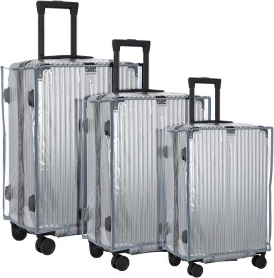 Suitcases | 3 Pieces Clear Luggage Cover Pvc Suitcase Protector Waterproof (Gray Border, Regular Style) Luggage Gray Border