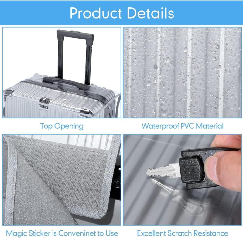 Suitcases | 3 Pieces Clear Luggage Cover Pvc Suitcase Protector Waterproof (Gray Border, Regular Style) Luggage Gray Border