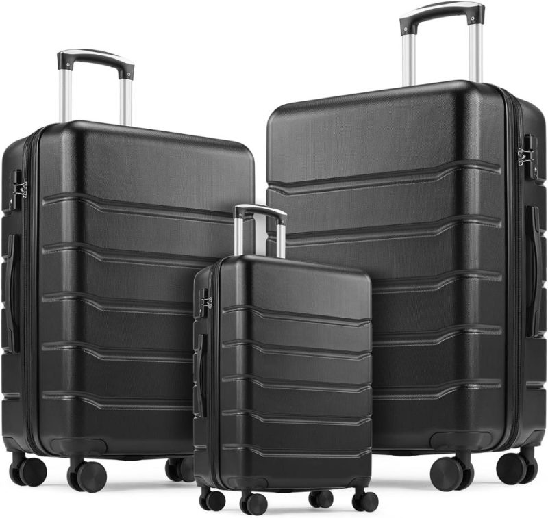 Suitcases | 3 Pieces Luggage Set 20/24/28-Inch, Hard Shell Rolling Suitcases For Travel Expandable Lightweight With Spinner Wheels Tsa Lock Luggage Black