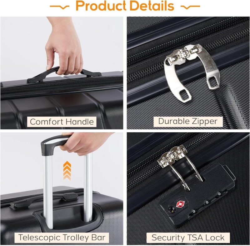 Suitcases | 3 Pieces Luggage Set 20/24/28-Inch, Hard Shell Rolling Suitcases For Travel Expandable Lightweight With Spinner Wheels Tsa Lock Luggage Black