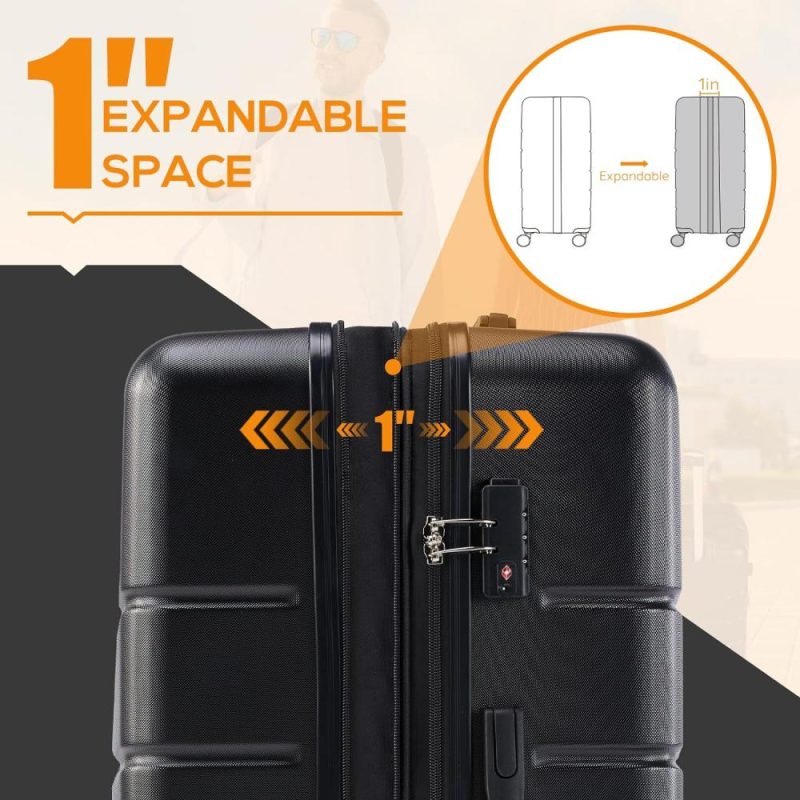 Suitcases | 3 Pieces Luggage Set 20/24/28-Inch, Hard Shell Rolling Suitcases For Travel Expandable Lightweight With Spinner Wheels Tsa Lock Luggage Black