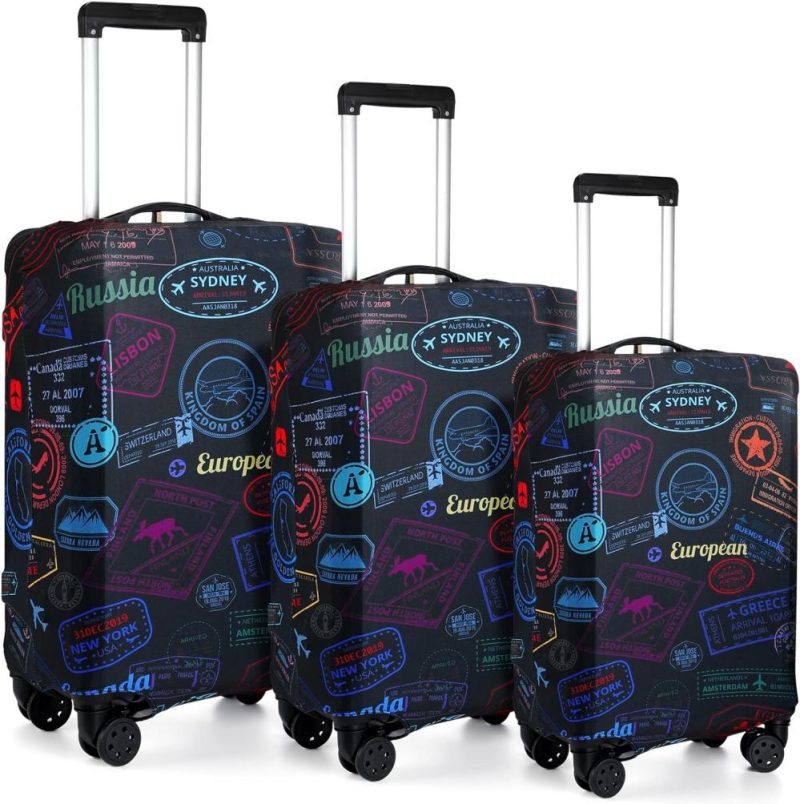 Suitcases | 3 Pieces Travel Luggage Cover Suitcase Protector Anti Scratch Suitcase Cover Washable Baggage Covers (Vintage Theme, Medium Size) Luggage Suitcases