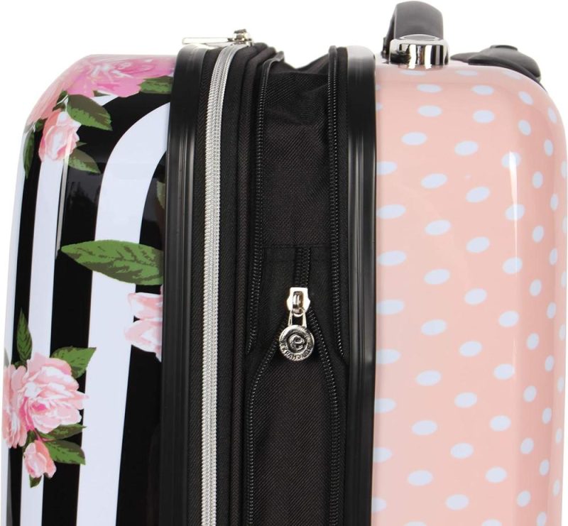 Suitcases | 30 Inch Checked Luggage Collection – Expandable Scratch Resistant (Abs + Pc) Hardside Suitcase – Designer Lightweight Bag With 8-Rolling Spinner Wheels (Stripe Roses, 30In) Luggage Stripe Roses