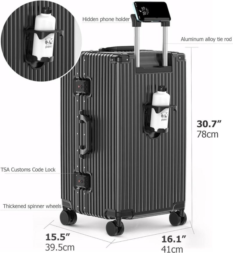 Suitcases | 30In Aluminum Frame Hardside Spinner Wheels Luggage, Zipperless Checked Super Large Captain Suitcase With Cup Holder/Phone Holder Luggage A-black