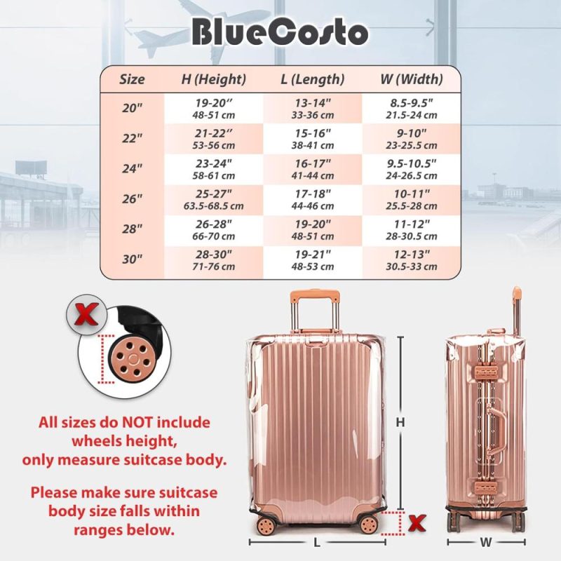 Suitcases | Bluecosto Luggage Cover For Suitcase – 28" Clear Pvc Luggage Protector For 26" – 28" Sized Bags – Premium Travel Accessory For Baggage Protection – Universal Cover W/Hook & Loop Closure Luggage Clear