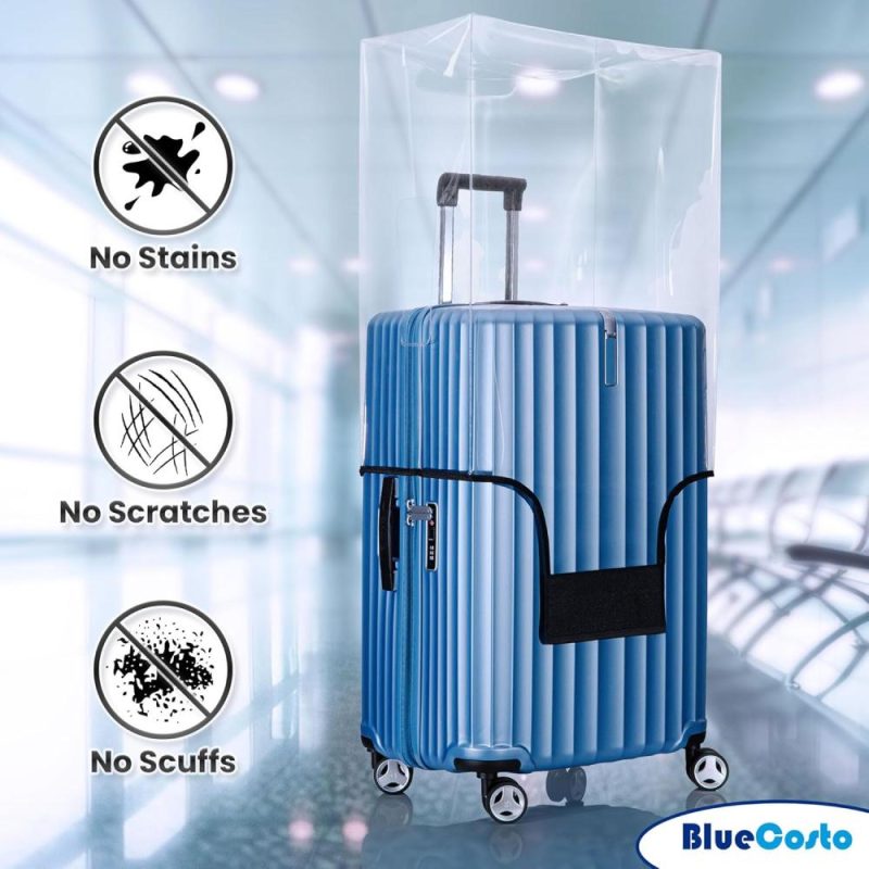 Suitcases | Bluecosto Luggage Cover For Suitcase – 28" Clear Pvc Luggage Protector For 26" – 28" Sized Bags – Premium Travel Accessory For Baggage Protection – Universal Cover W/Hook & Loop Closure Luggage Clear