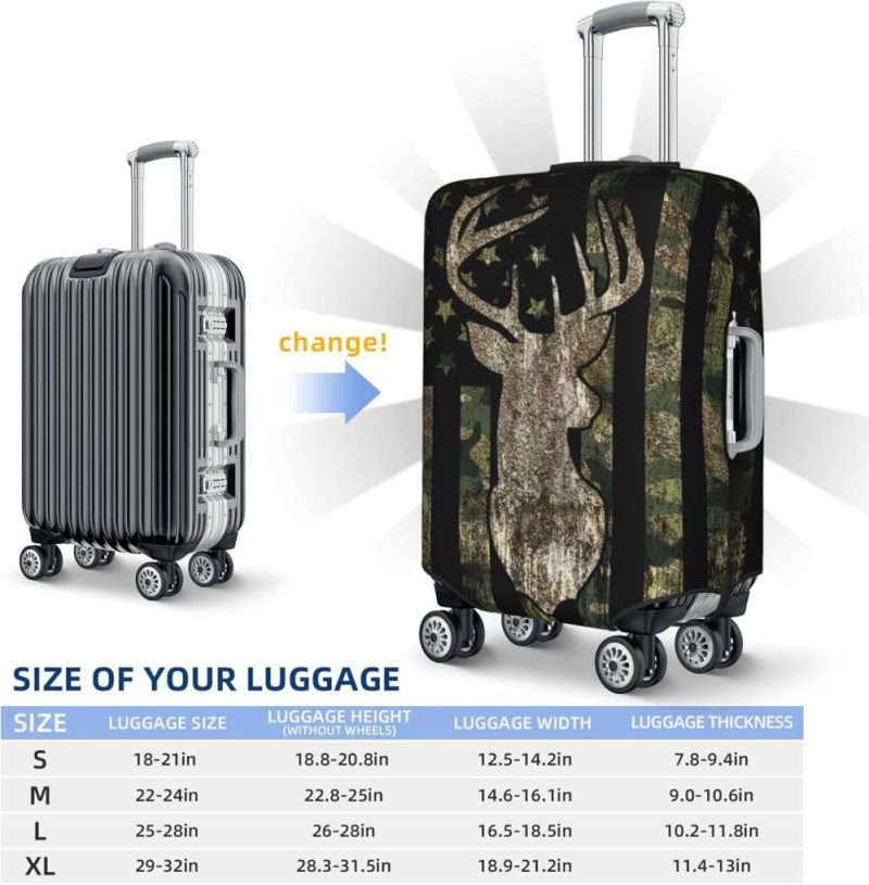 Suitcases | Camouflage Hunting Tactical Deer Camo American Flag Luggage Cover Elastic Washable Stretch Suitcase Protector Anti-Scratch Travel Suitcase Cover Luggage Suitcases