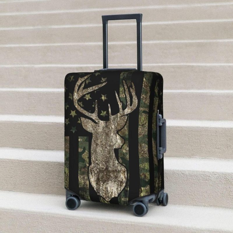 Suitcases | Camouflage Hunting Tactical Deer Camo American Flag Luggage Cover Elastic Washable Stretch Suitcase Protector Anti-Scratch Travel Suitcase Cover Luggage Suitcases