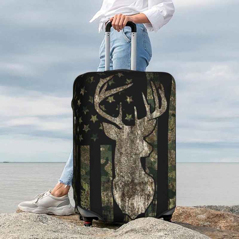 Suitcases | Camouflage Hunting Tactical Deer Camo American Flag Luggage Cover Elastic Washable Stretch Suitcase Protector Anti-Scratch Travel Suitcase Cover Luggage Suitcases