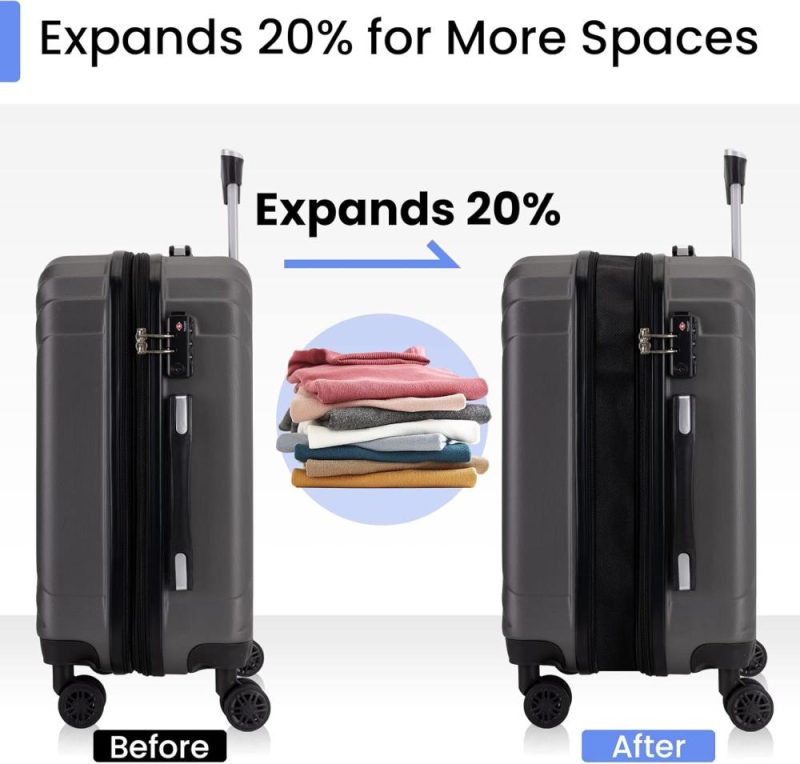 Suitcases | Carry On Luggage Expandable Pc Abs Durable Hardside Suitcase With Spinner Wheels Tsa Lock 20 Inch Gray Luggage Gray