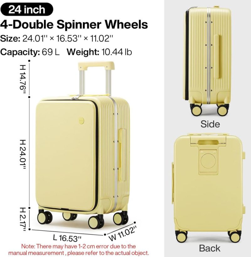 Suitcases | Checked Luggage With Cup Phone Holder And Charger Hard Shell Suitcases With Spinner Wheels, 24 Inch Lark Yellow Luggage Lark yellow