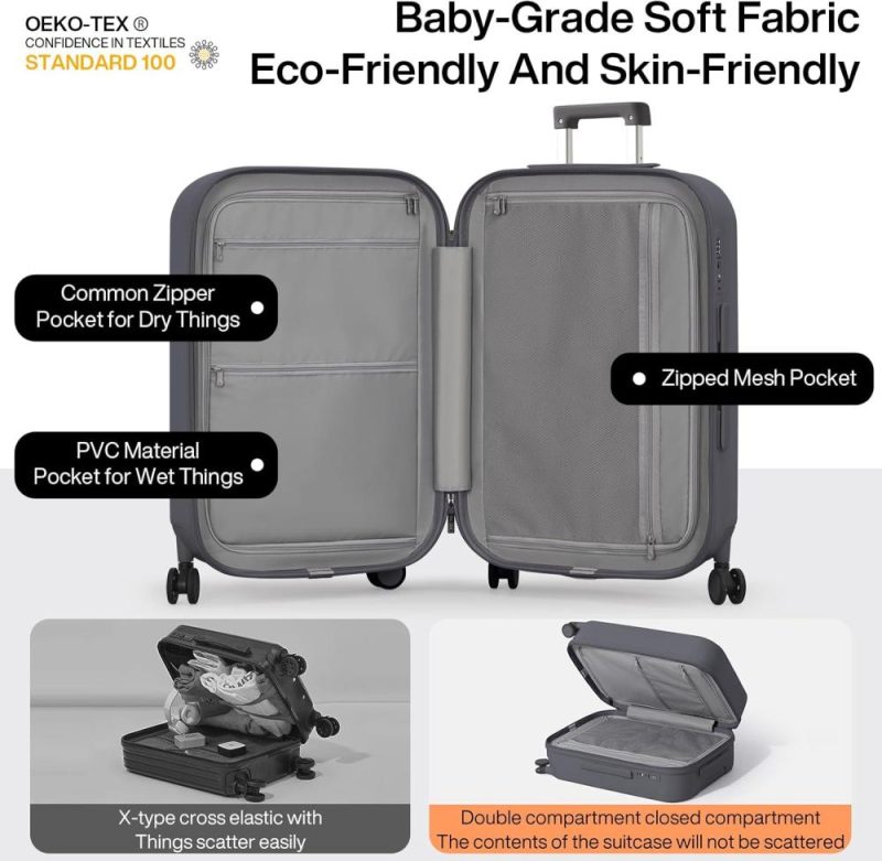 Suitcases | Checked Luggage With Cup Phone Holder Hard Shell Rolling Travel Suitcases With Spinner Wheels,26 Inch Rock Grey Luggage Rock Gray