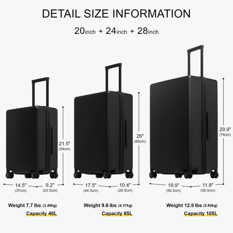 Suitcases | Elegance Matte Luggage Set, 20 Inch Carry On Luggage, 24&28 Inch Large Luggage Lightweight Hardside Suitcase With Spinner Wheels,Tsa Lock,3-Piece Set(20/24/28-Inch), Black Luggage Black