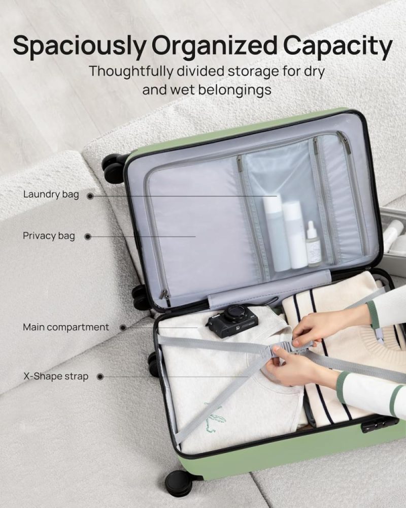 Suitcases | Hardside 20-Inch Carry On Luggage, Spinner Suitcases Airline Approved With Wheels, Lightweight Luggage With Tsa Lock, 22 X 14 X 9 Inches (Sage Green, Danube Plus) Luggage Sage Green