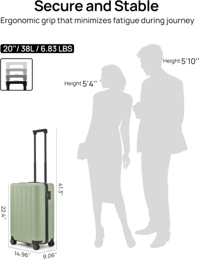 Suitcases | Hardside 20-Inch Carry On Luggage, Spinner Suitcases Airline Approved With Wheels, Lightweight Luggage With Tsa Lock, 22 X 14 X 9 Inches (Sage Green, Danube Plus) Luggage Sage Green