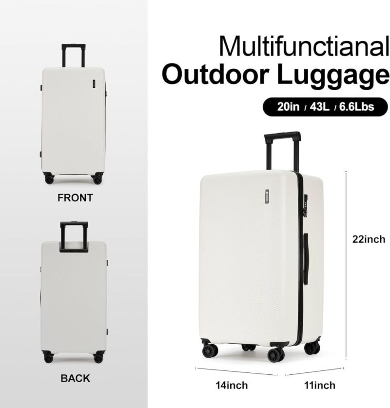 Suitcases | Hardside Trunk Luggage With Spinner Wheels,Lightweight Suitcase With Tsa Lock,70/30 Split Opening,20-Inch,White Luggage Suitcases