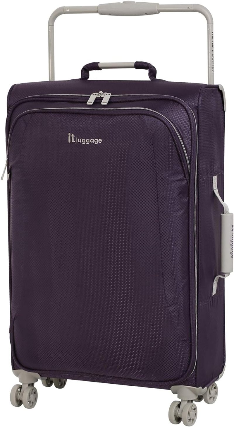 Suitcases | It Luggage World’s Lightest New York Softside 8 Wheel Spinner, Purple Pennant, Checked-Medium 28-Inch Luggage Purple Pennant