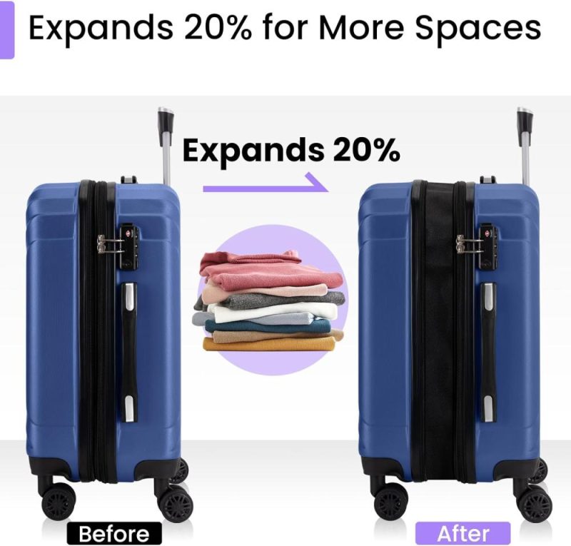 Suitcases | Luggage Expandable Pc Abs Durable Hardside Suitcase With Spinner Wheels Tsa Lock Checked-Medium 24 Inch Blue Luggage Blue