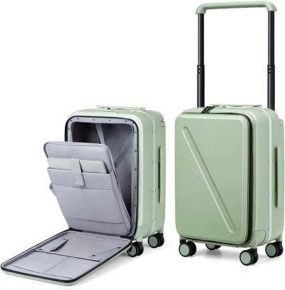 Suitcases | Luggage Hard Shell Suitcases Airline Approved Carry On Luggage 22X14X9 Tsa Approved Luggage 20 Inch Front Opening Pocket Wide Handle Suitcase With Wheels Travel Luggage, Green Luggage Bamboo Green