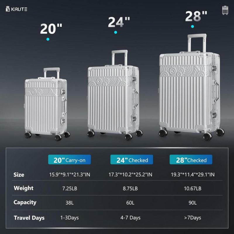 Suitcases | Luggage With Spinner Wheels, 24Inch Checked Luggage Zipperless Pc+Abs Suitcase With Tsa Lock With Aluminum Frame Silver Luggage Silver