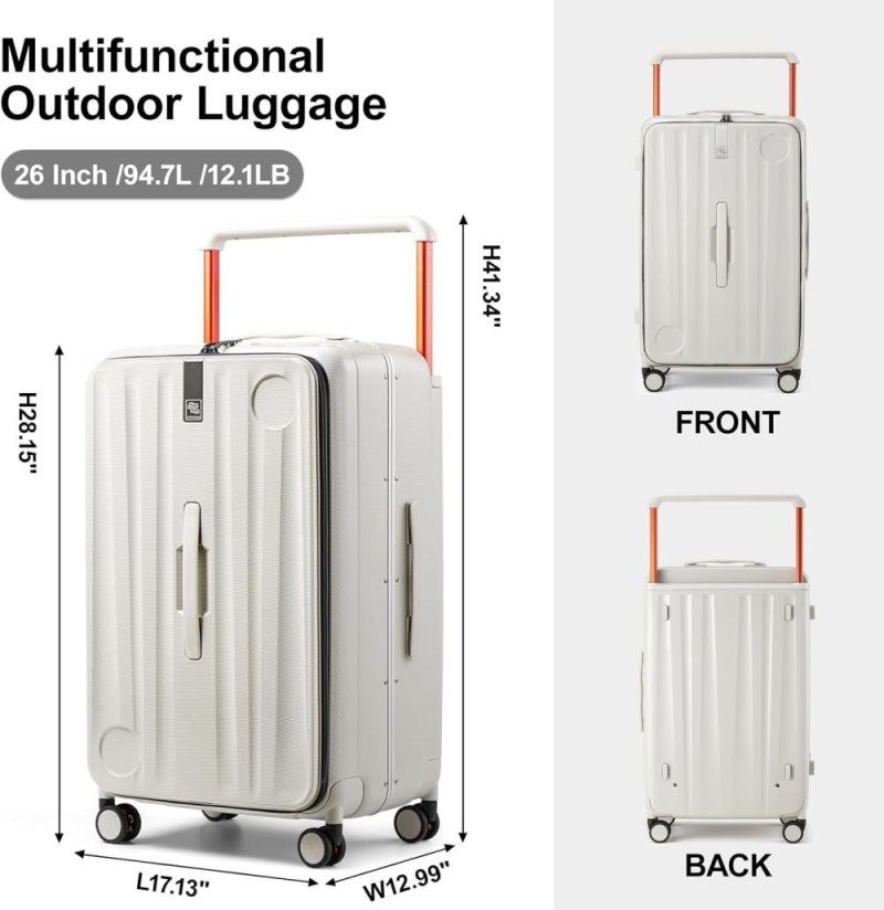 Suitcases | Multifunctional 26 Inch Hard Shell Suitcases With Wheels Tsa Approved Luggage Large Rolling Suitcase Checked Luggage For Women Men(Ivory White) Luggage Ivory White