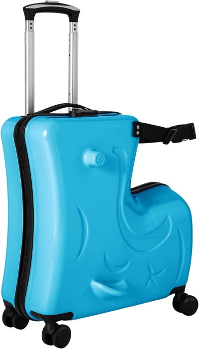 Kids’ Luggage | 20" Kid’s Ride-On Travel Suitcase, Rolling Luggage With Wheels Carry Trolley Luggage With Password Lock,Children’s Airplane Travel Essentials For Children’s Day Gift,Festival Gift (Blue) Kids' Luggage Kids' Luggage