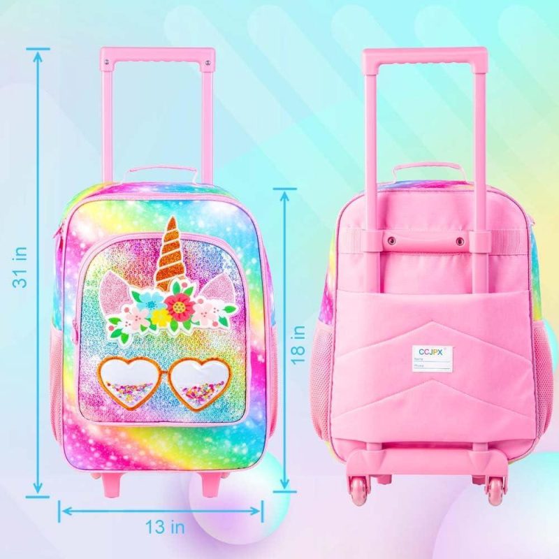 Kids’ Luggage | 2Pcs Kids Suitcase Set For Girls, 18" Cute Rainbow Sequin Unicorn Carry On Luggage With Wheels, Children Travel Rolling With 12" Toddler Backpack Kids' Luggage Kids' Luggage