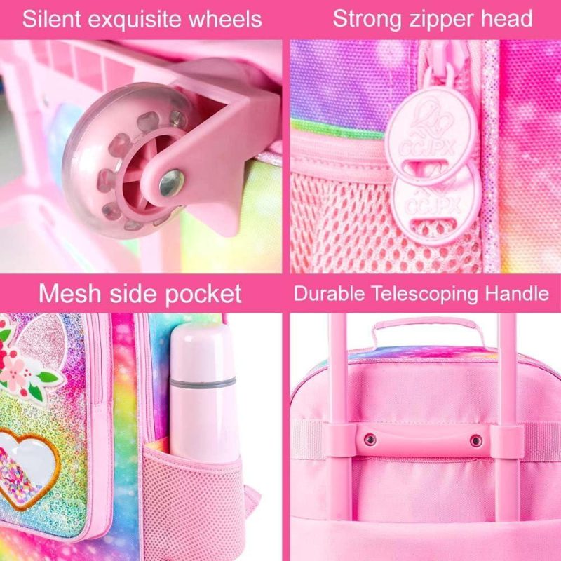 Kids’ Luggage | 2Pcs Kids Suitcase Set For Girls, 18" Cute Rainbow Sequin Unicorn Carry On Luggage With Wheels, Children Travel Rolling With 12" Toddler Backpack Kids' Luggage Kids' Luggage