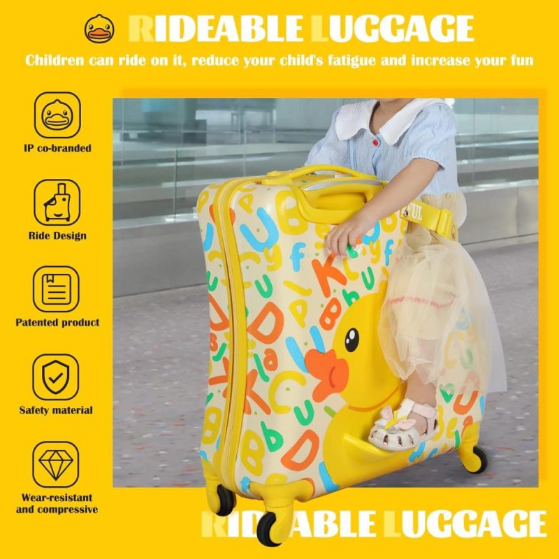 Kids’ Luggage | Children’s Ride-On Travel Suitcase,Travel Rolling Kid’s Luggage With Wheels Carry Trolley Luggage With Password Lock,Cute Funny Children’s Ride On Trolley Luggage,24 Inch (Yellow Letter) Kids' Luggage Kids' Luggage