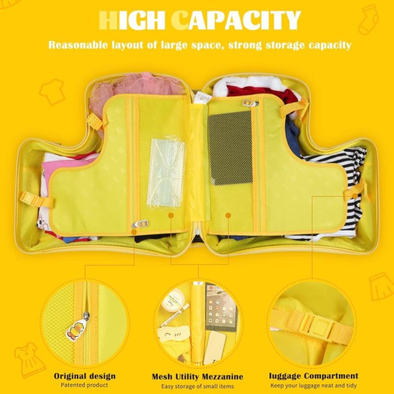 Kids’ Luggage | Children’s Ride-On Travel Suitcase,Travel Rolling Kid’s Luggage With Wheels Carry Trolley Luggage With Password Lock,Cute Funny Children’s Ride On Trolley Luggage,24 Inch (Yellow Letter) Kids' Luggage Kids' Luggage