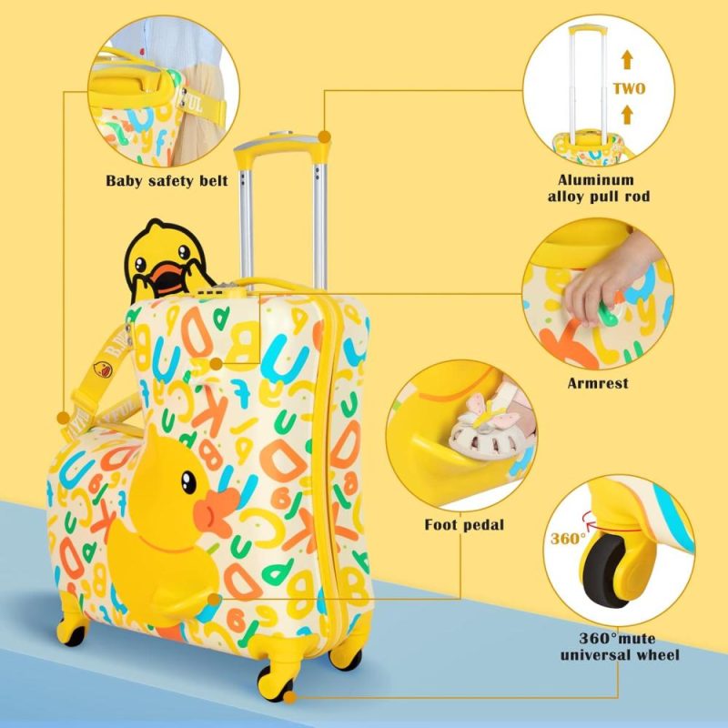 Kids’ Luggage | Children’s Ride-On Travel Suitcase,Travel Rolling Kid’s Luggage With Wheels Carry Trolley Luggage With Password Lock,Cute Funny Children’s Ride On Trolley Luggage,24 Inch (Yellow Letter) Kids' Luggage Kids' Luggage