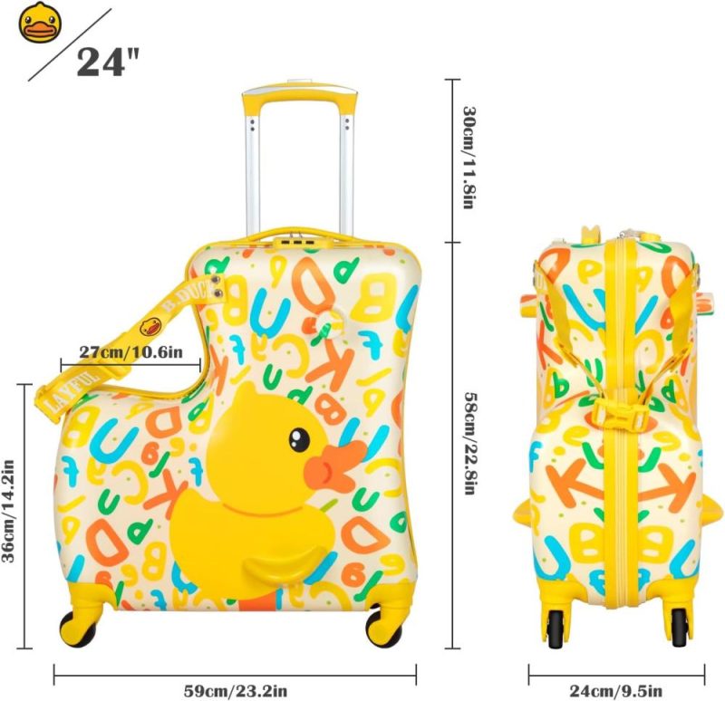 Kids’ Luggage | Children’s Ride-On Travel Suitcase,Travel Rolling Kid’s Luggage With Wheels Carry Trolley Luggage With Password Lock,Cute Funny Children’s Ride On Trolley Luggage,24 Inch (Yellow Letter) Kids' Luggage Kids' Luggage