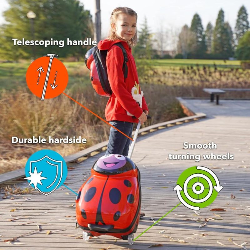 Kids’ Luggage | Kids Carry-On Upright Luggage Suitcase And Backpack Set – Smooth Rolling Wheels – Ladybug Kids' Luggage Kids' Luggage