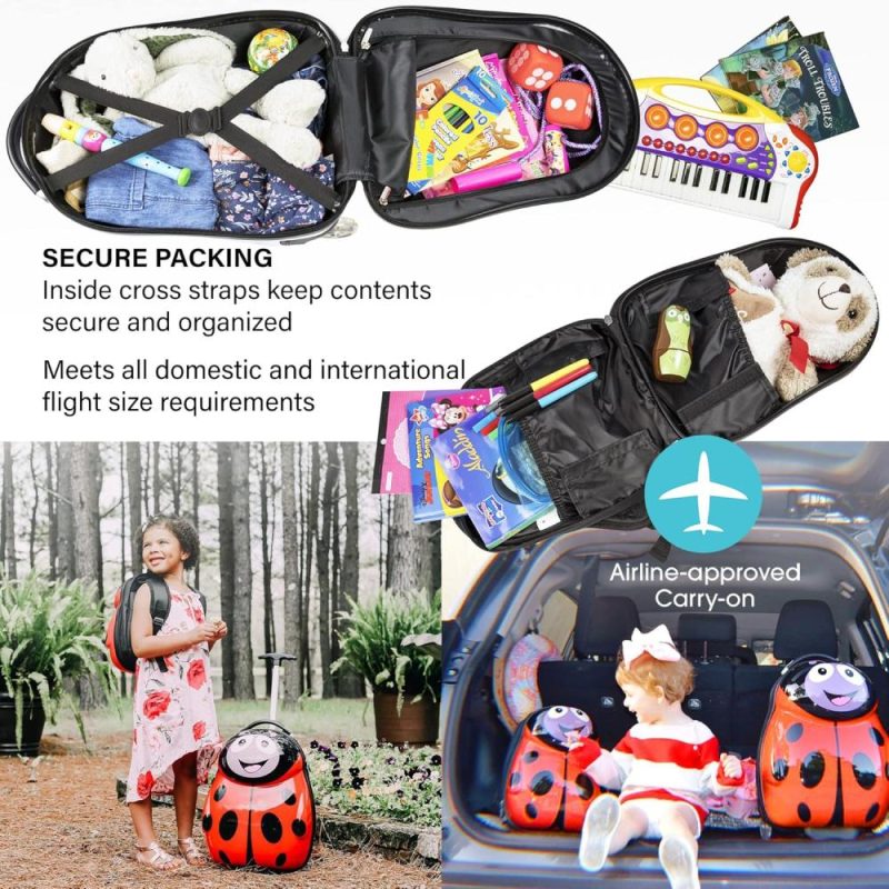 Kids’ Luggage | Kids Carry-On Upright Luggage Suitcase And Backpack Set – Smooth Rolling Wheels – Ladybug Kids' Luggage Kids' Luggage