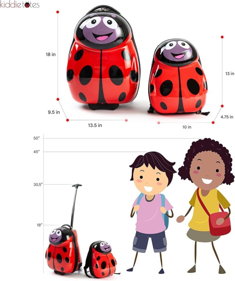 Kids’ Luggage | Kids Carry-On Upright Luggage Suitcase And Backpack Set – Smooth Rolling Wheels – Ladybug Kids' Luggage Kids' Luggage