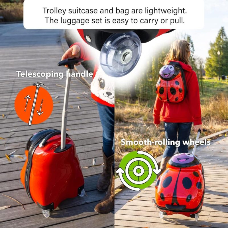 Kids’ Luggage | Kids Carry-On Upright Luggage Suitcase And Backpack Set – Smooth Rolling Wheels – Ladybug Kids' Luggage Kids' Luggage