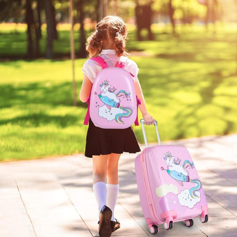 Kids’ Luggage | Kids Luggage Set, 12’’ Travel Backpack And 18’’ Carry On Suitcase With Wheels For Children Boys Girls, 2 Pcs Rolling Spinner Trolley Case Gift For Toddlers (Pink Unicorn) Kids' Luggage Kids' Luggage