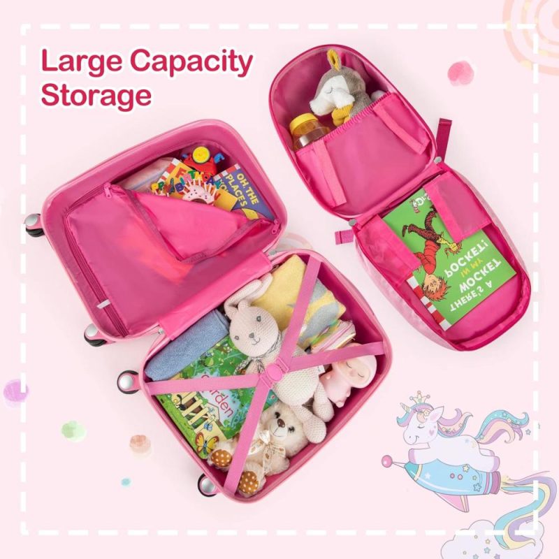 Kids’ Luggage | Kids Luggage Set, 12’’ Travel Backpack And 18’’ Carry On Suitcase With Wheels For Children Boys Girls, 2 Pcs Rolling Spinner Trolley Case Gift For Toddlers (Pink Unicorn) Kids' Luggage Kids' Luggage