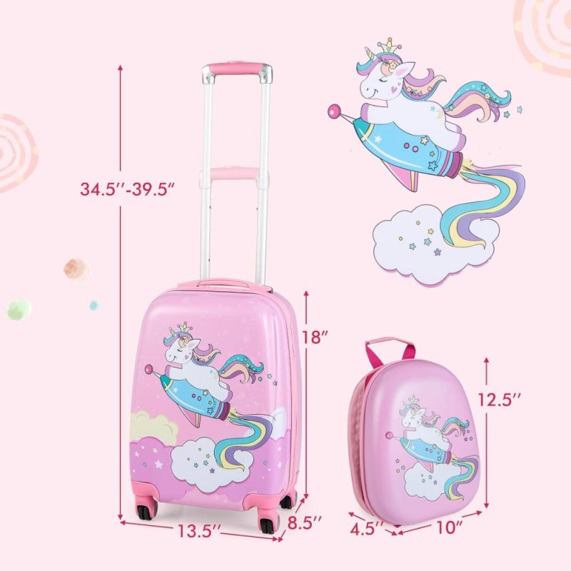 Kids’ Luggage | Kids Luggage Set, 12’’ Travel Backpack And 18’’ Carry On Suitcase With Wheels For Children Boys Girls, 2 Pcs Rolling Spinner Trolley Case Gift For Toddlers (Pink Unicorn) Kids' Luggage Kids' Luggage