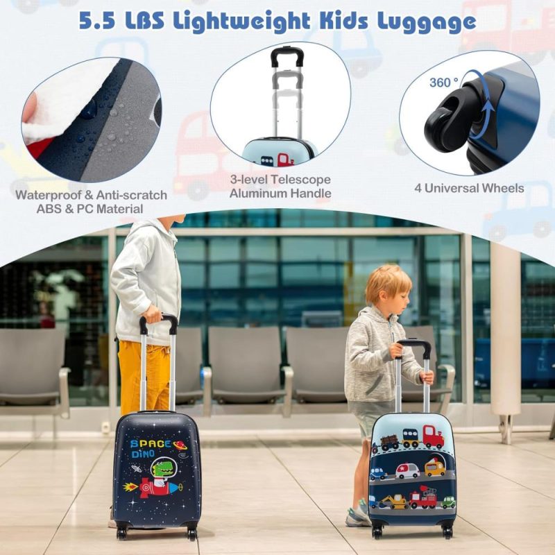 Kids’ Luggage | Kids Luggage Set, 16 Inch Car Toddler Luggage, Neck Pillow, Airplane Approved, 5 Piece Spinner Travel Luggage For Boys Girls (Car) Kids' Luggage Kids' Luggage