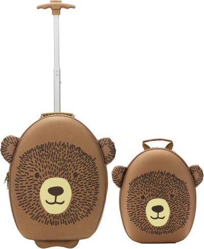 Kids’ Luggage | Round Brown Bear 2-Piece Luggage & Mini Backpack Set Kids' Luggage Kids' Luggage